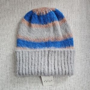 NWT Free People Beanie Blue Grey Stripe